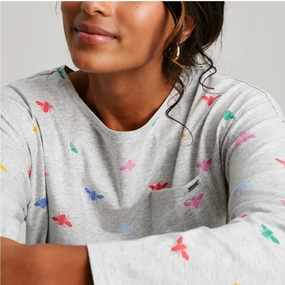 Joules Gray Dreamley Bee Print Long Sleeve & Joggers Jersey Pajama Set Sz L - Picture 2 of 16